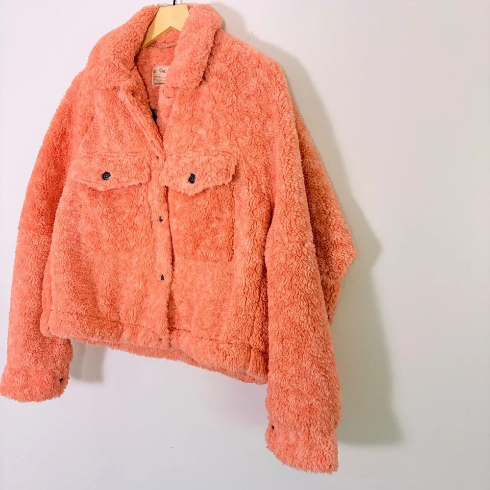Free‎ People We The Free Teddy Swing Jacket Coral Pink Melon Womens Small